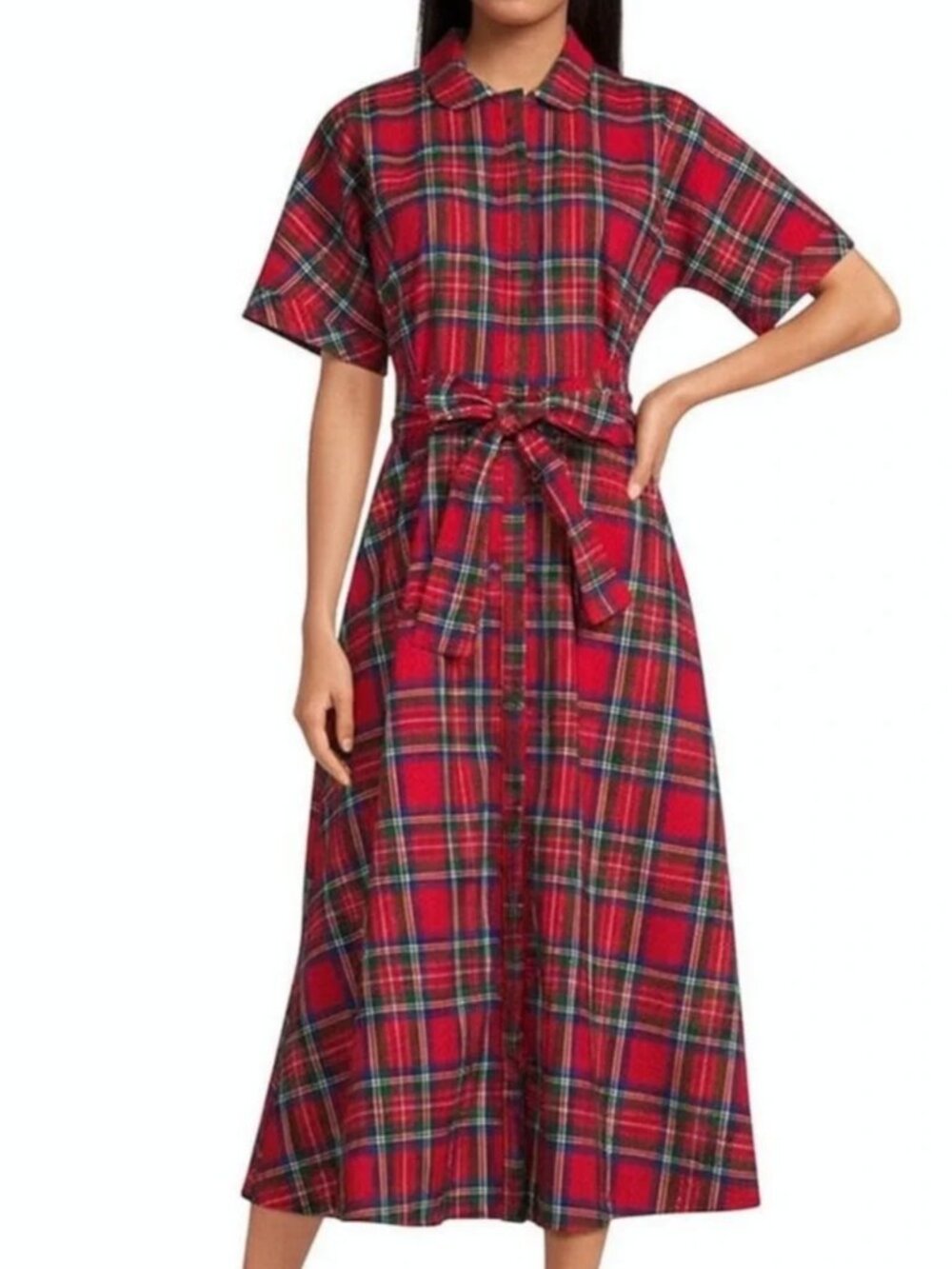 Buru Donna Day Short Sleeve Contrast Bow Detail Stripe Print Shirt Dress S